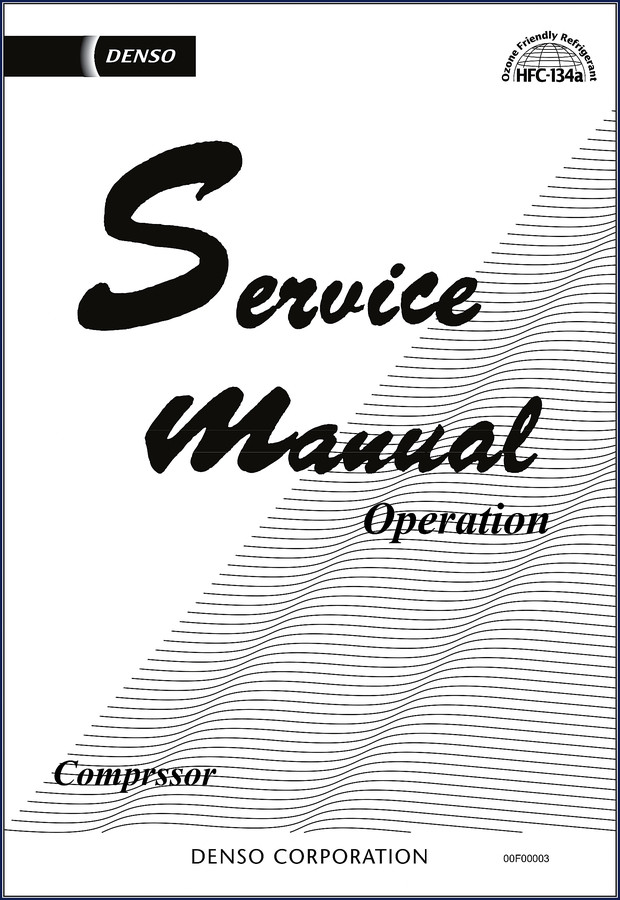 Denso 3A188 3A224 6C300 6C500 2M110 Service Manual cover showing compressor diagram
