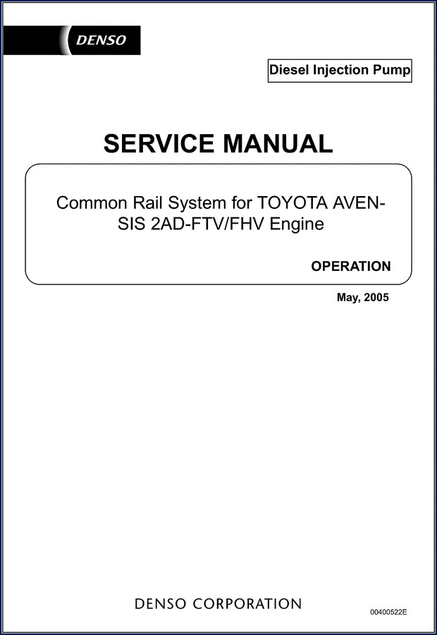 Denso Avensis 2005 Service Manual cover showing diesel injection system operation section