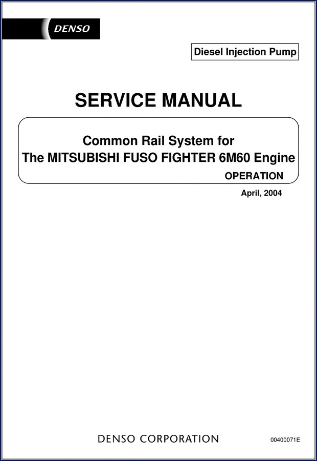 Denso FIGHTER 6M60 2004 Service Manual cover showing common rail diesel injection pump
