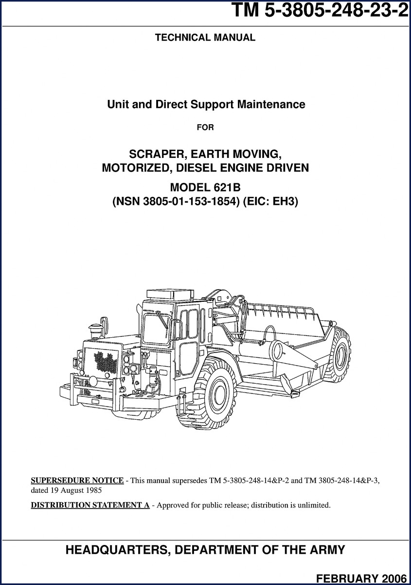 Department Of The Army 621B 2006 Technical Manual cover showing scraper and TM number