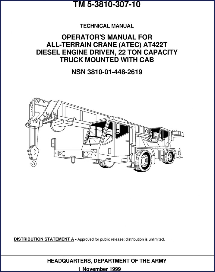Department of the Army AT422T 1999 Operators Manual cover - TM 5-3810-307-10