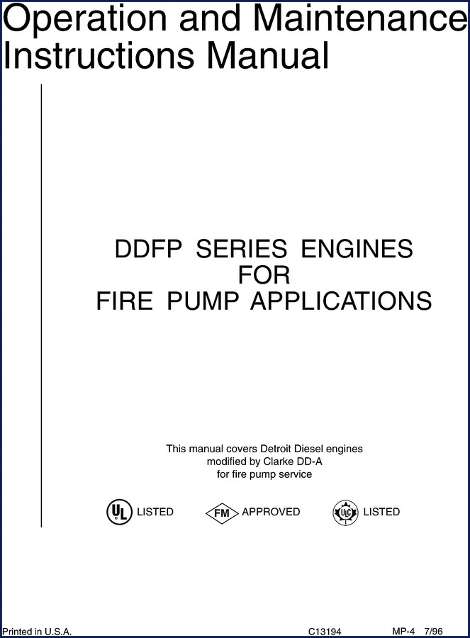 Detroit Diesel DDFP 1996 Operators Manual cover page showing fire pump engine documentation