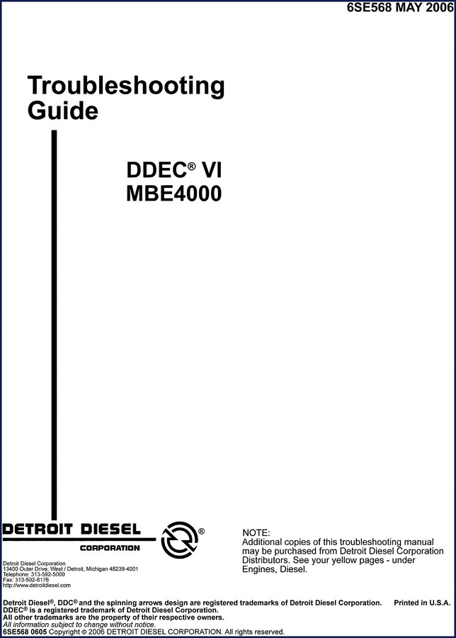 2006 Detroit Diesel MBE4000 Troubleshooting Manual cover - DDEC VI, 429 pages