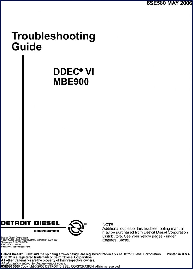 Detroit Diesel MBE900 2006 troubleshooting manual cover showing DDEC VI guide