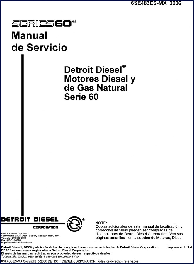 2006 Detroit Diesel Serie 60 Service Manual cover – factory OEM documentation in Spanish
