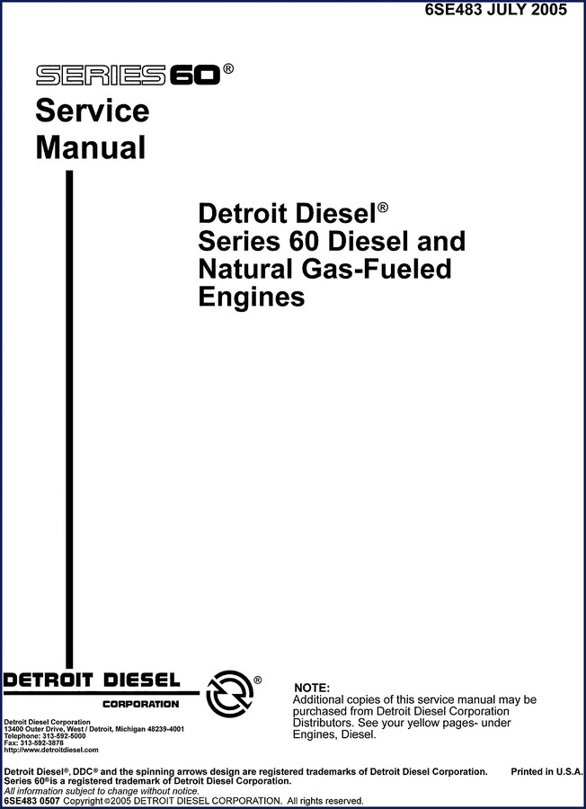 Detroit Diesel Series 60 2005 service manual cover, OEM 6SE483