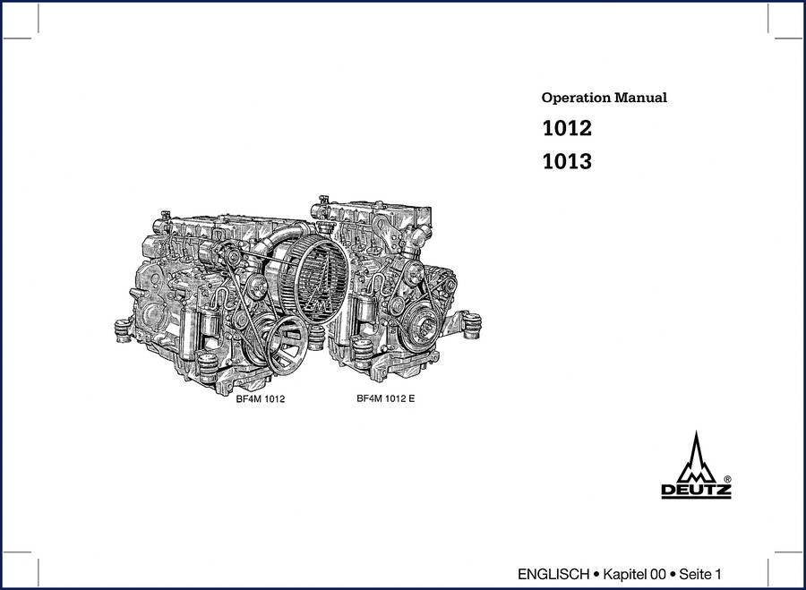 Deutz 1012 and 1013 Engine Operation Manual front cover
