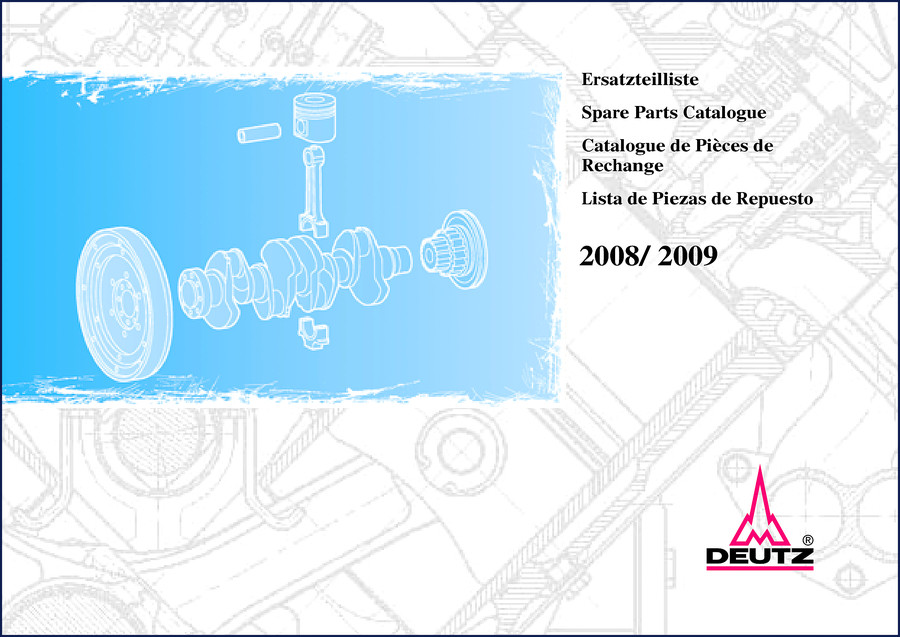 Deutz 2008 and 2009 engine spare parts catalog cover from 2005, showing exploded diagram