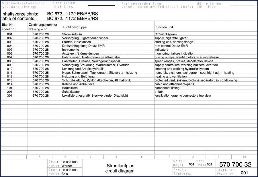 Deutz BC 672 1172 Ebr 1172 Ebrs 2005 electrical schematic cover