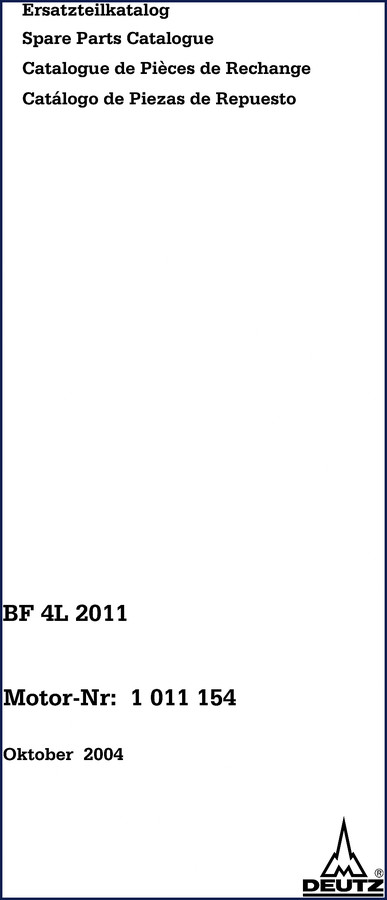 Deutz BF 4L 2011 Parts Catalog 2004 cover with engine model and serial number reference