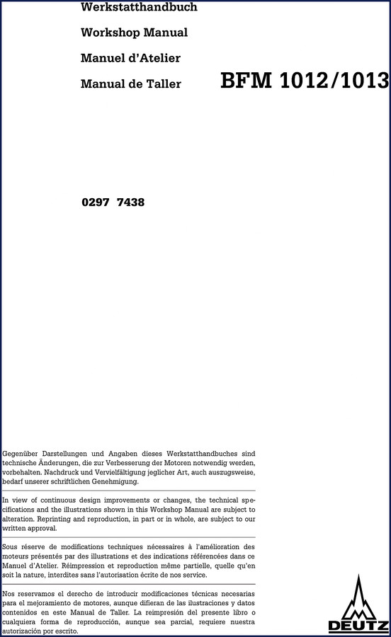Deutz BFM 1013 Workshop Manual cover - 488 page factory document
