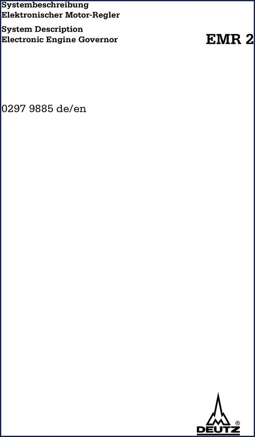 Deutz EMR 2 Technical Manual cover - factory OEM documentation for electronic engine governor system