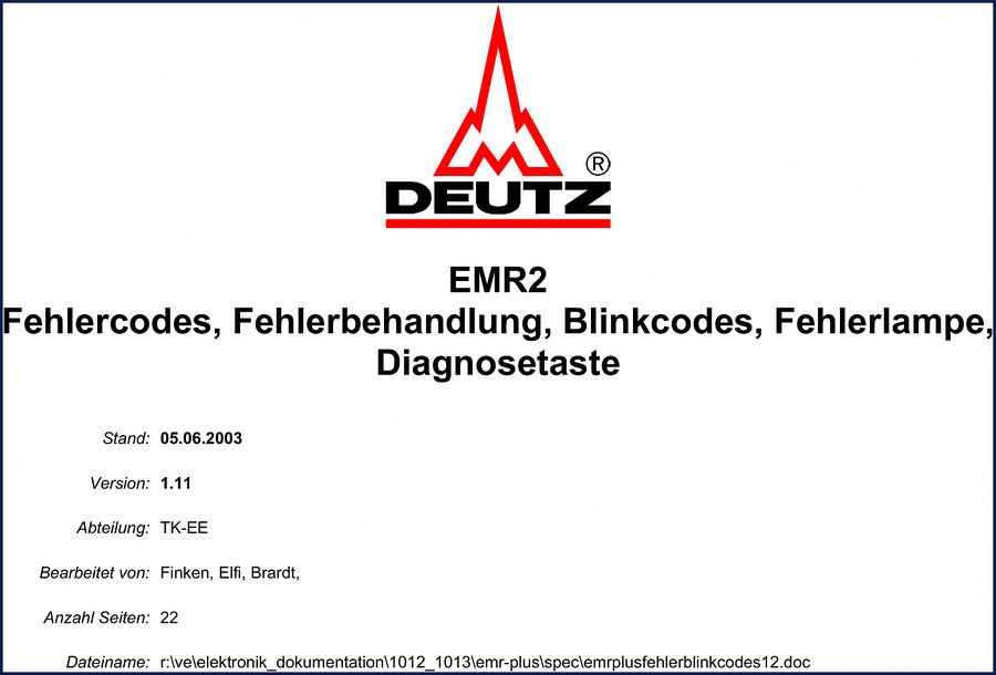 Deutz EMR2 2003 Diagnostics Manual cover - official factory OEM diagnostic guide