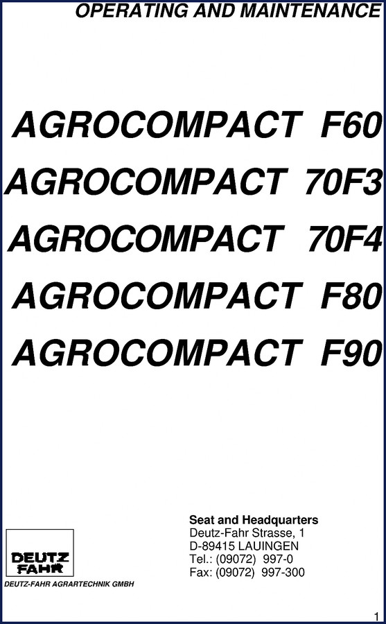 SAME Deutz-fahr AGROCOMPACT F60 70F3 70F4 F80 Operators Manual cover page
