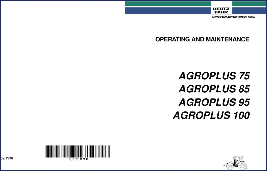 SAME Deutz-fahr AGROPLUS 75-100 1998 Operators Manual front cover showing tractor silhouette
