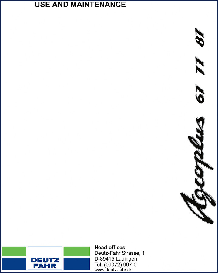 Deutz-Fahr Agroplus user manual front cover - OEM factory document 382 pages