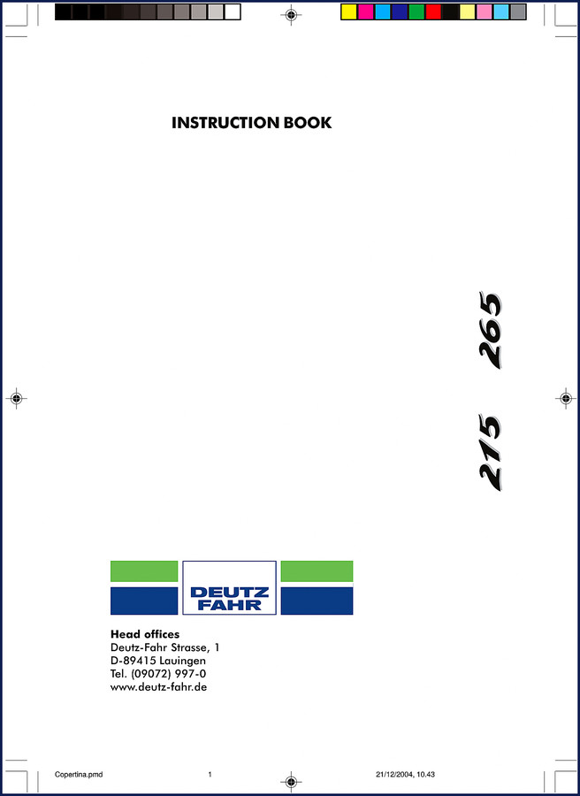 Deutz Fahr Agrotron 215 and 265 User Manual 2004 – factory instruction book cover