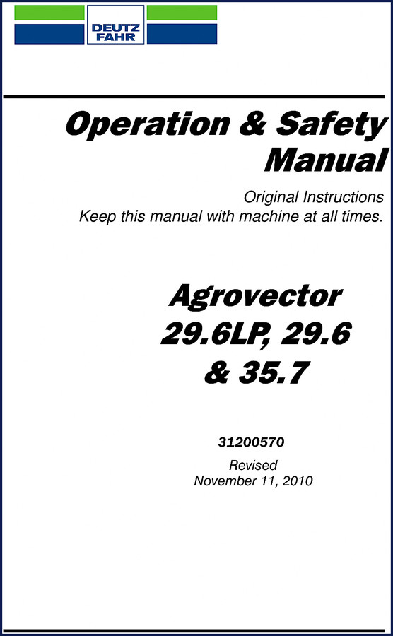 2010 Deutz Fahr Agrovector 29.6LP user manual cover - factory OEM operation and safety manual