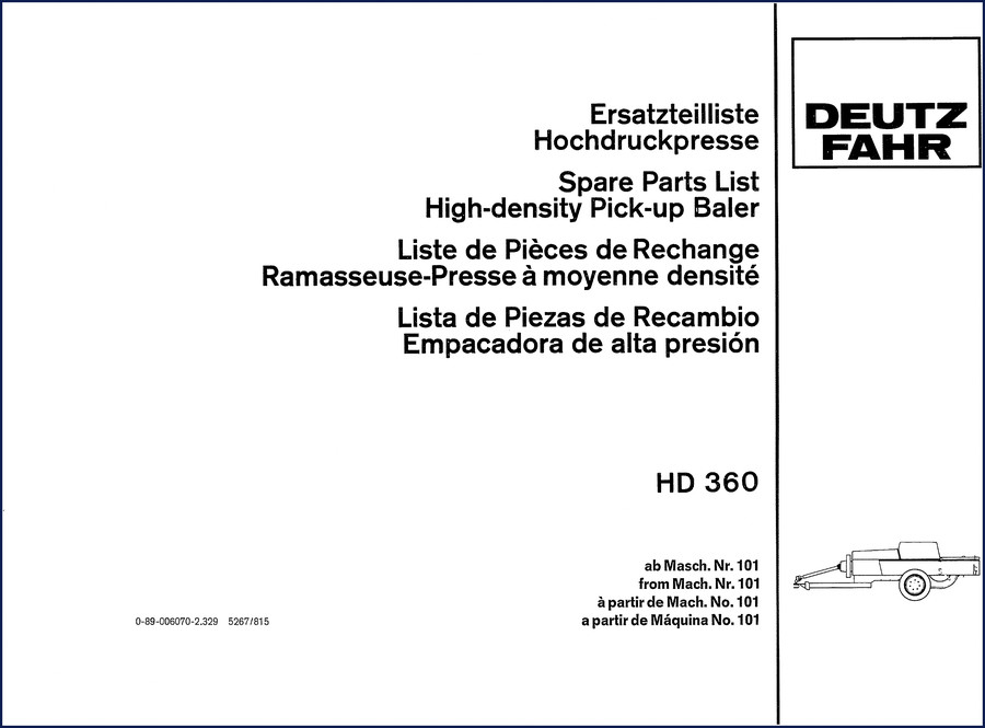 Deutz Fahr HD 360 Parts Catalog – 154 page OEM factory exploded views and part numbers