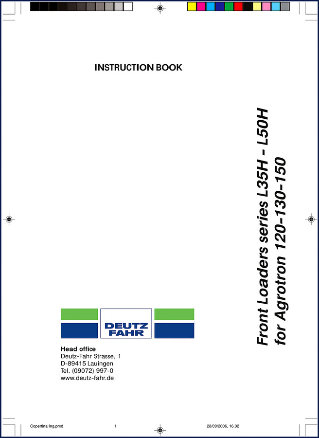 Deutz Fahr L35H L50H 2006 User Manual front cover showing loader attachment on Agrotron tractor