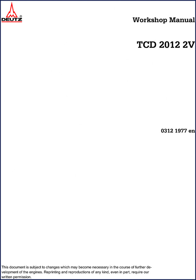 Deutz TCD 2012 2V Workshop Manual cover – 387 pages OEM factory engine manual