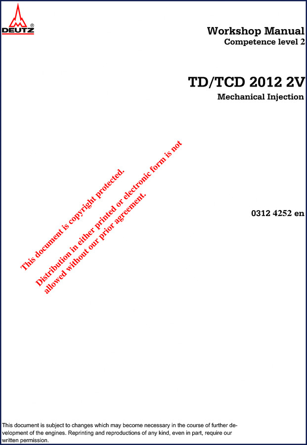 Deutz TCD 2012 2V Workshop Manual cover - 178 pages factory OEM