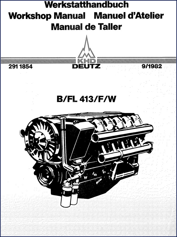 Deutz B 413 FL 413 F 413 W 413 1982 Workshop Manual cover - factory OEM document