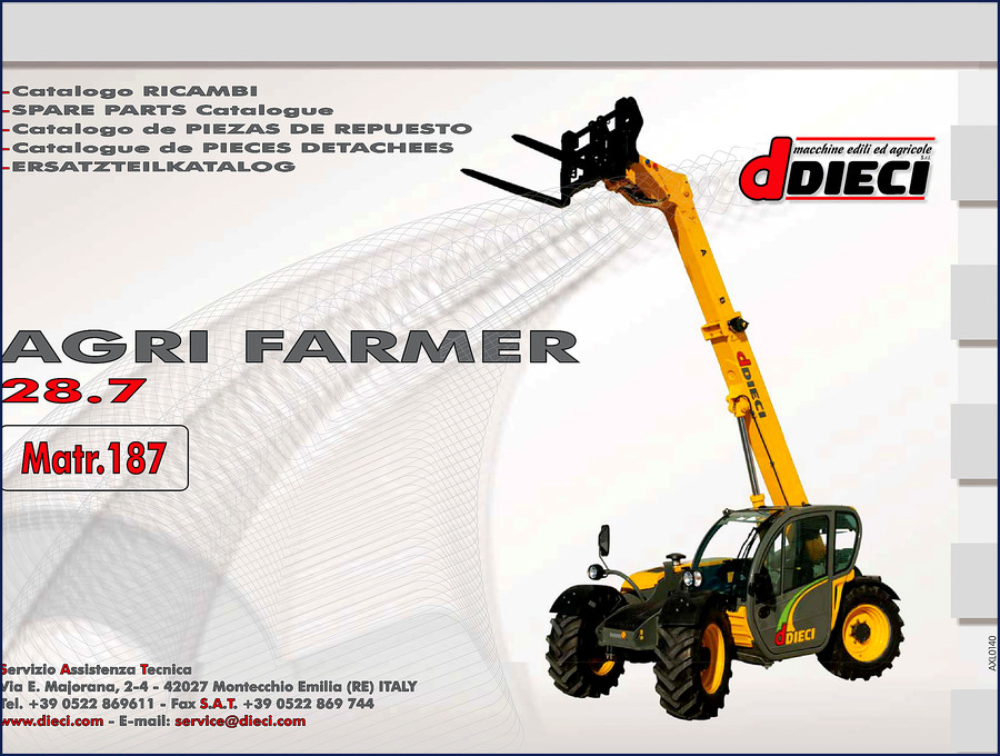 Dieci Agri Farmer 28.7 Parts Catalog cover page with multilingual title and model identification