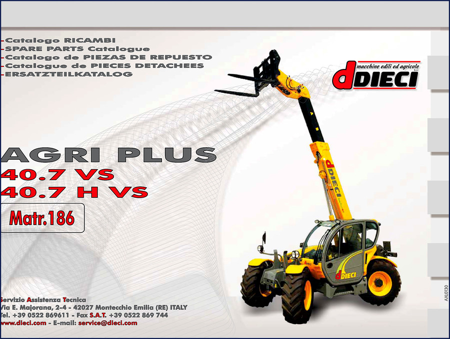 Dieci Agri Plus 40.7 VS and 40.7 H VS Parts Catalog cover page showing telehandler diagram