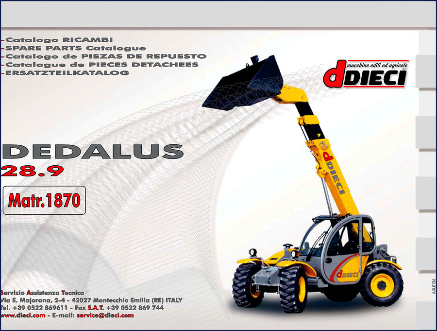 Dieci DEDALUS Parts Catalog cover – OEM spare parts manual for 28.9 model, Matr. 1870