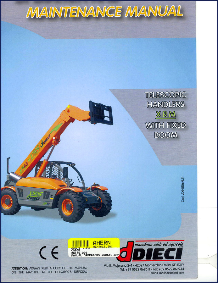 Dieci XRM519 XRM Operators Manual cover – 219-page OEM factory document
