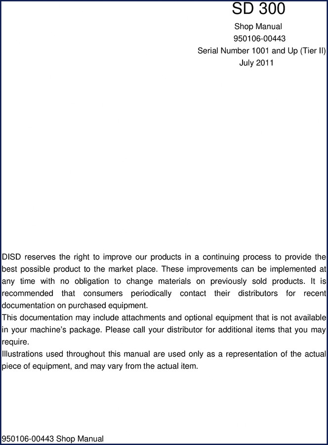 DISD SD 300 2011 Service Manual cover page showing wheel loader and manual title