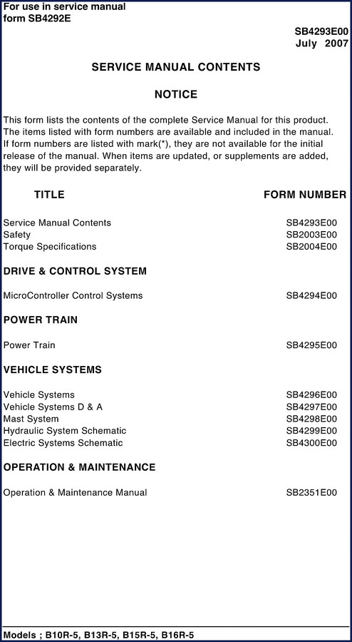 Doosan B10R-5 B13R-5 B15R-5 B16R-5 2007 Service Manual cover