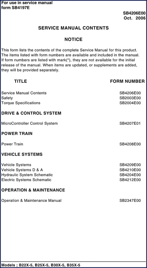 Doosan B22X-5 B25X-5 B30X-5 B35X-5 1999 Service Manual cover page