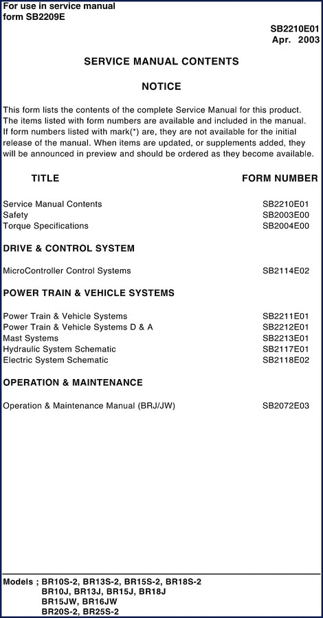 Doosan BR10S-2, BR13S-2, BR14S-2, BR15S-2, BR18S-2 Operators Manual front cover