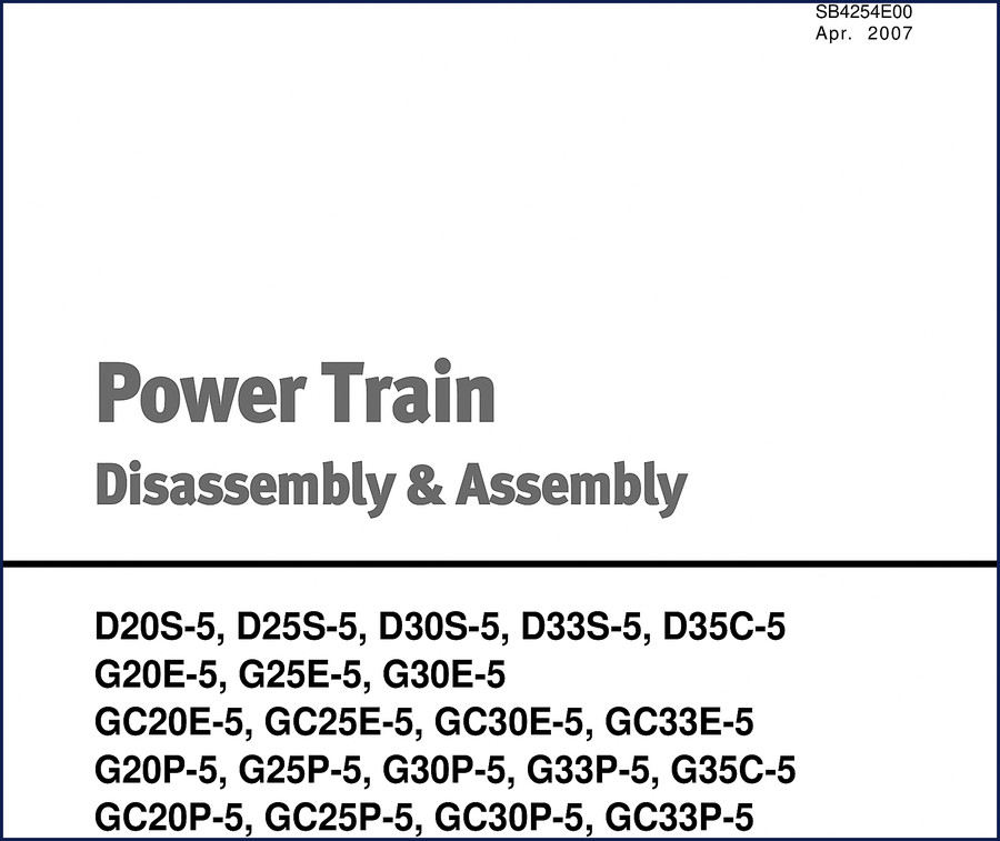 Doosan D35C 2007 Service Manual cover showing power train disassembly section