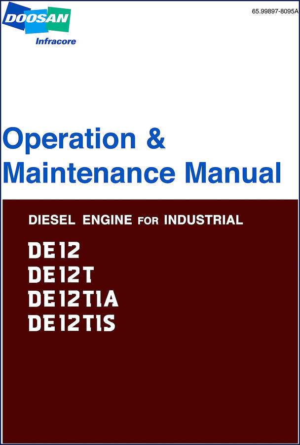 Doosan DE12TIS Operators Manual cover page showing engine model and 187-page document