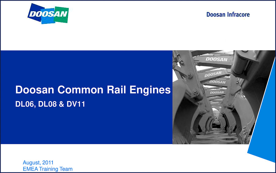 Doosan DL06 DL08 DV11 2011 training manual cover showing common rail engine diagram
