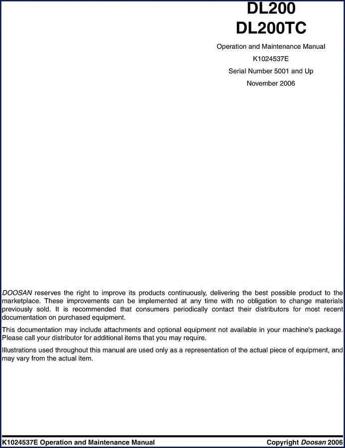 Doosan DL200, DL200TC 2006 Operators Manual cover image