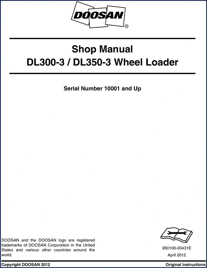 Doosan DL300-3 DL350-3 2012 Workshop Manual cover image