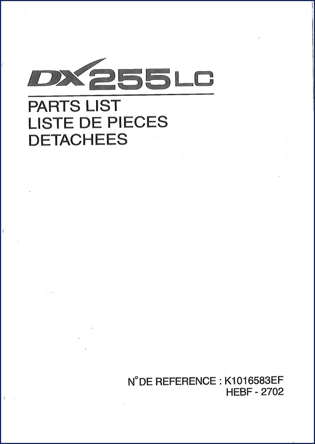 Doosan DX 255 LC Parts Catalog cover - 594-page OEM parts list