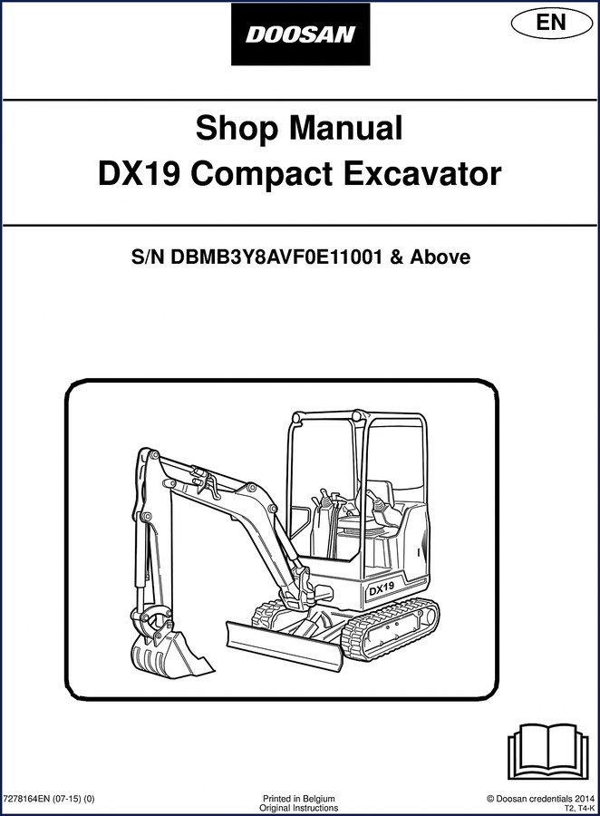 Doosan DX19 2015 workshop manual cover showing compact excavator and manual title