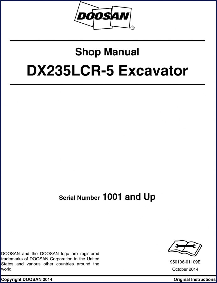 Doosan DX235LCR-5 2014 Workshop Manual cover - 1362 pages OEM PDF