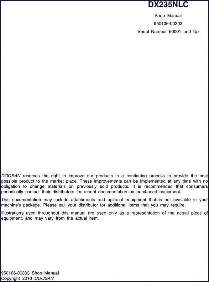 Doosan DX235NLC 2010 Workshop Manual cover page