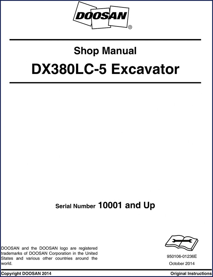 Doosan DX380LC-5 2014 Workshop Manual front cover – OEM factory specification document