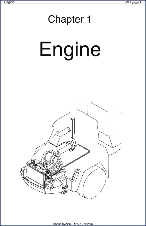Doosan MT41 2004 Service Manual cover showing engine cutaway and chapter index