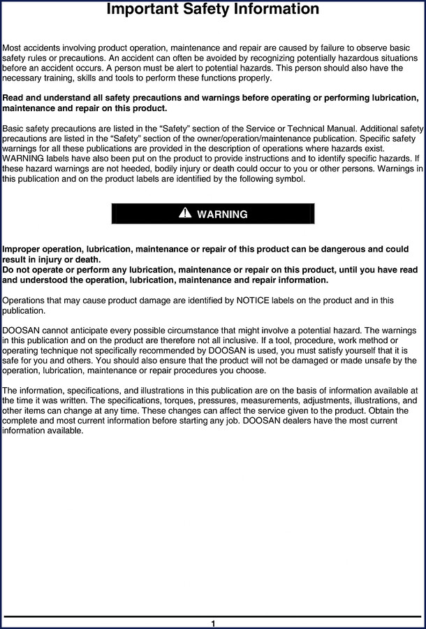 Doosan V2403 service manual cover, 149 pages, factory OEM document