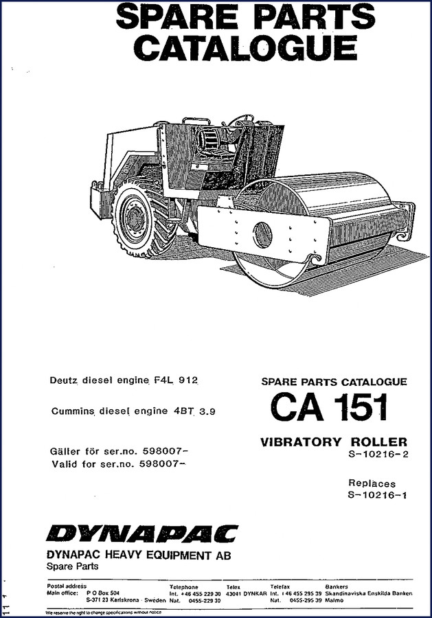 Dynapac CA 151 Parts Catalog factory document cover