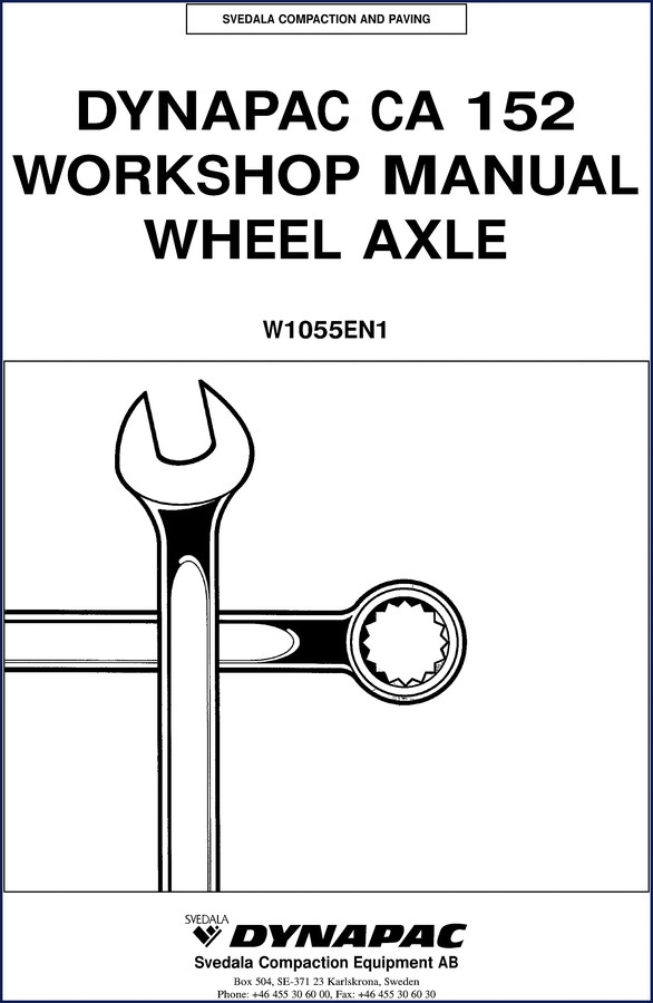 Dynapac CA 152 1998 Workshop Manual cover page showing vibratory roller and wheel axle diagram