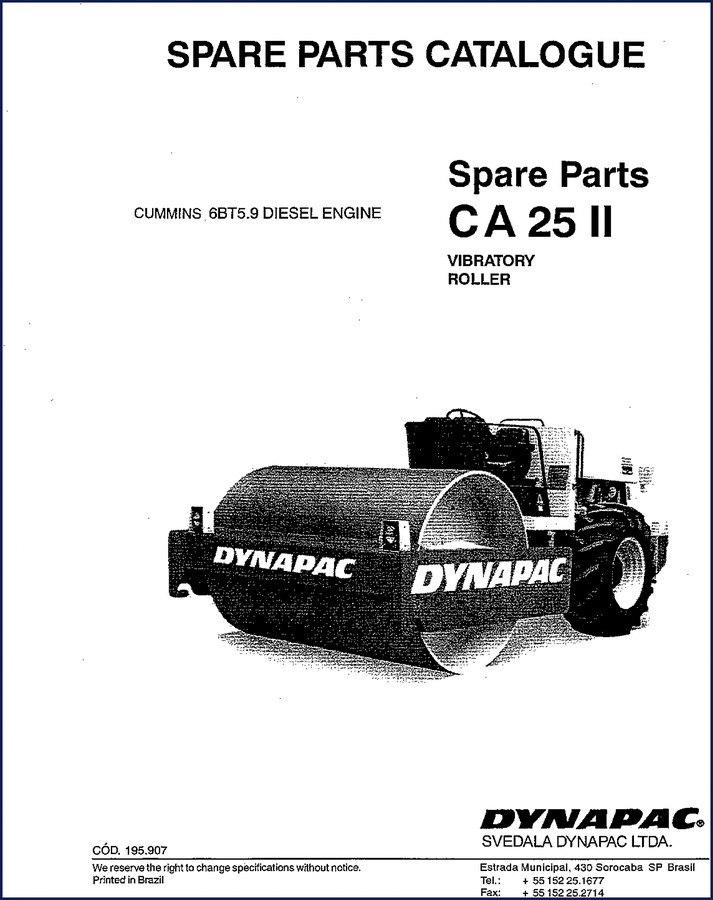 Dynapac CA 25 II Parts Catalog cover page - 1997 OEM factory parts catalog